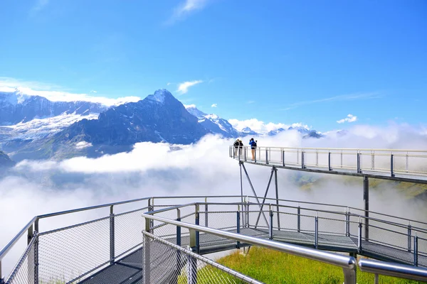 Pasarela de acero sobre los Alpes alrededor de la Primera estación superior sobre Grinde — Foto de Stock