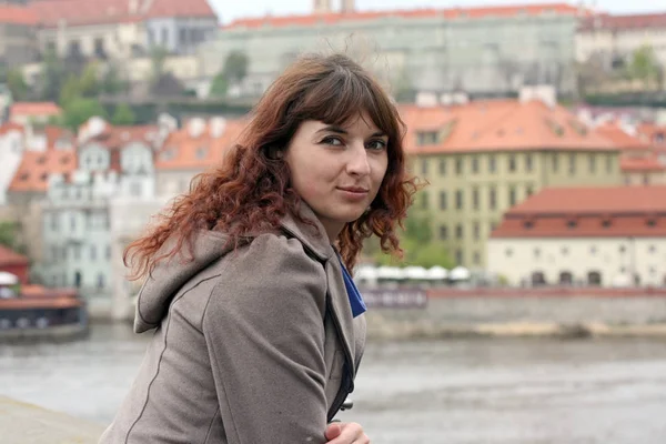 Beautiful woman on an excursion in Prague — Stock Photo, Image