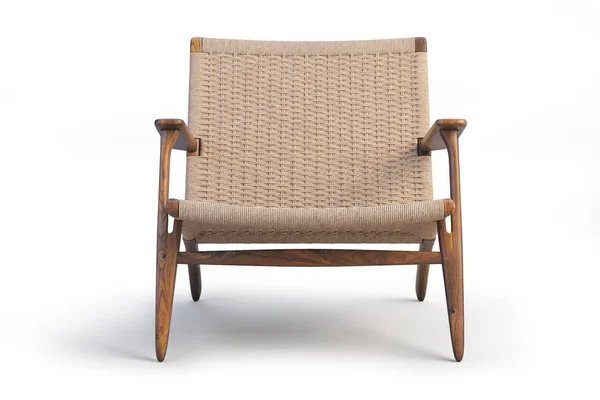 Fotel drewniany. Nowoczesne Wiklinowy fotel 3d render — Zdjęcie stockowe