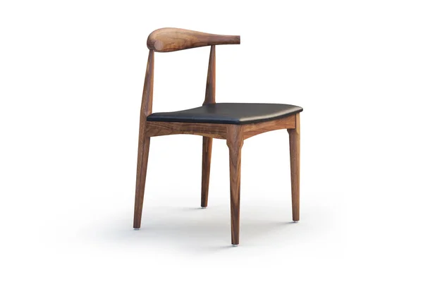 Kursi kayu dengan kursi kulit. render 3d — Stok Foto