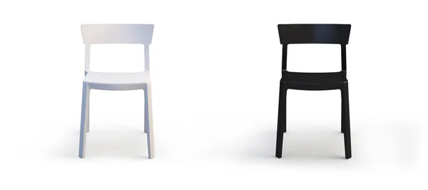 现代白色和黑色的无光泽塑料椅子上的白色背景与阴影 — 图库照片