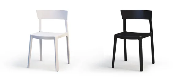 Moderna vita och svarta stolar. 3D render — Stockfoto