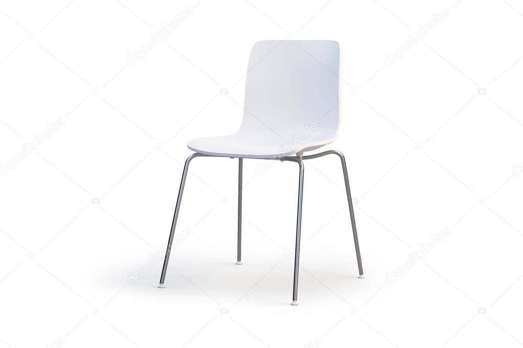 Modern white chair. Chrome base. 3d render