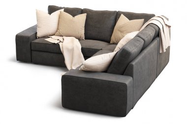 Modern Tekstil koltuk altın yastık ile. 3D render