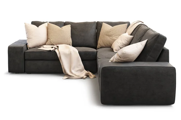 Moderna textila soffa med kuddar för guld. 3D render — Stockfoto