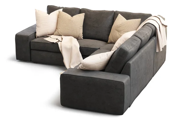 Nowoczesne tkaniny sofa z poduszkami złota. renderowania 3D — Zdjęcie stockowe