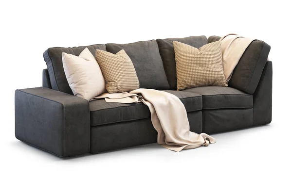 金枕でモダンなテキスタイルのソファ。3 d のレンダリング — ストック写真