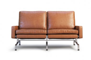 Kahverengi deri koltuk. Loveseat kanepe 3d render