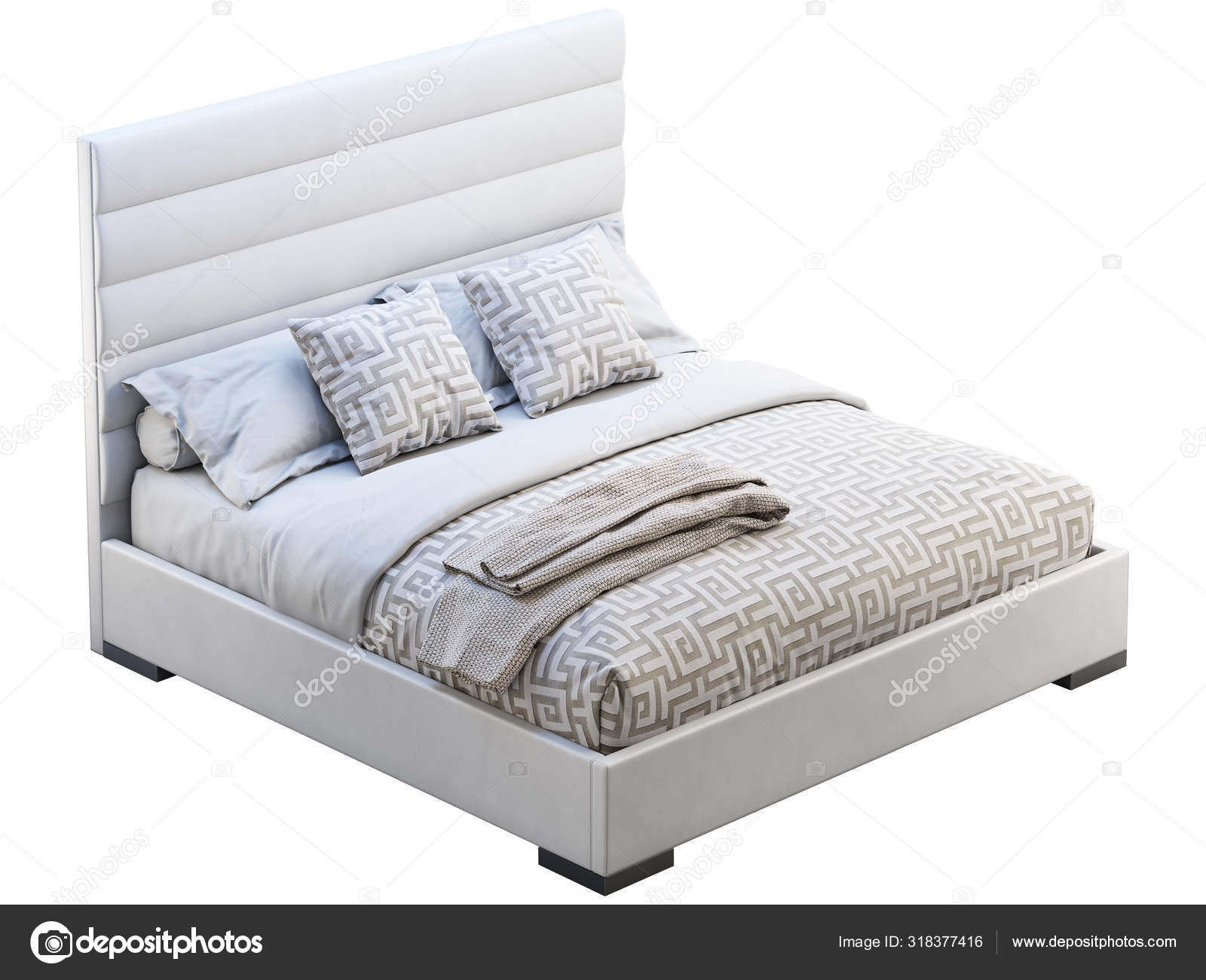 Modern White Leather Frame Double Bed, Modern White Bed Frame