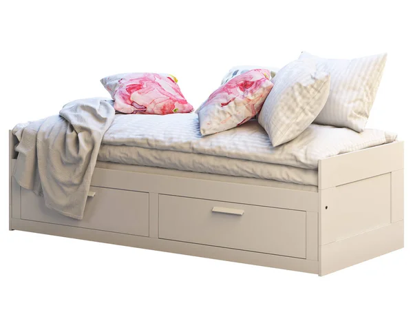 White children's bed with storage. 3d render