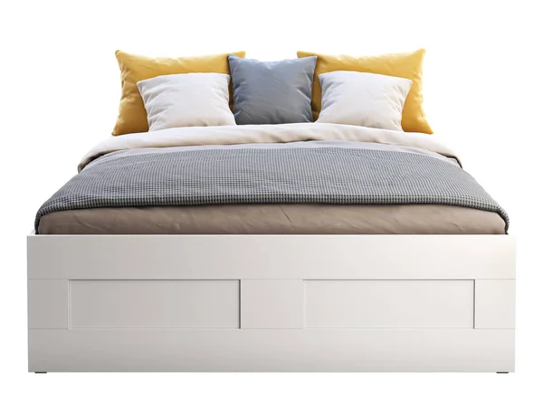 Λευκό διπλό κρεβάτι με αποθήκη. 3d απόδοση — Φωτογραφία Αρχείου