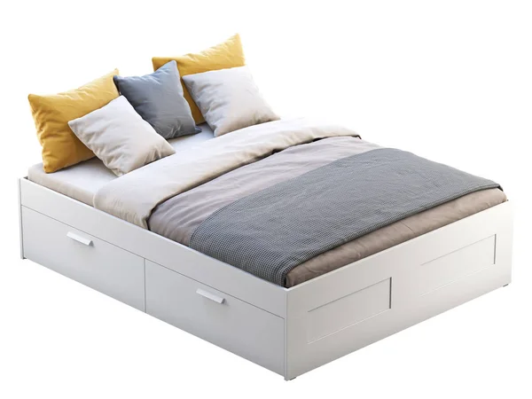 White double bed with storage. 3d render — Stock Photo, Image