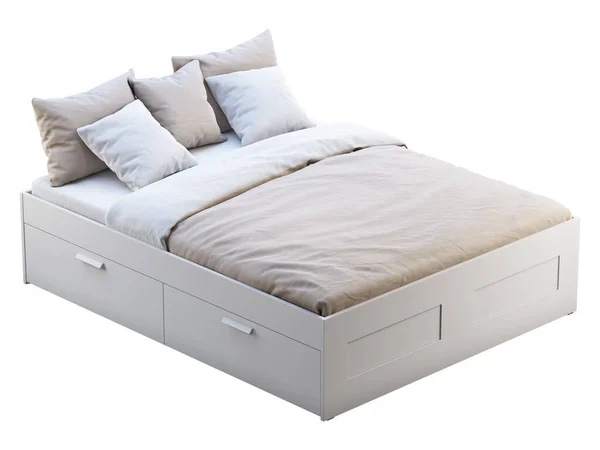 White double bed with storage. 3d render — Stock Photo, Image