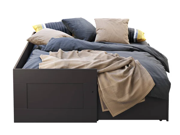 Dark brown double bed with storage. 3d render — Stock Photo, Image