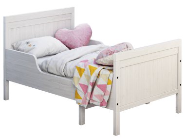 Beyaz odun çocuk yatağı. 3d hazırlayıcı