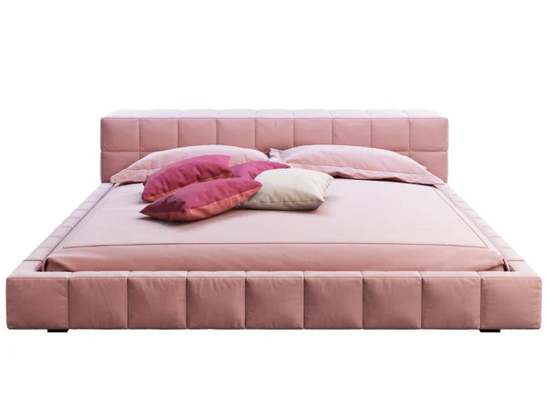 Luxus King Size rosa quadratisches Bett mit Akzentkissen. 3D-Darstellung — Stockfoto