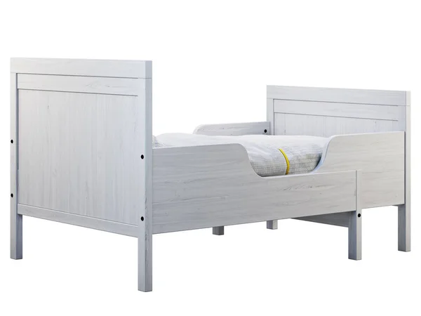 Дитяче ліжко з білого дерева. 3d візуалізація — стокове фото