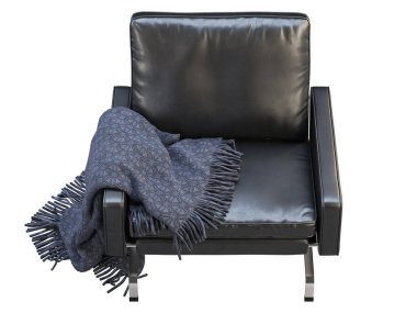 Ekose kumaşlı siyah deri koltuk. 3d hazırlayıcı.