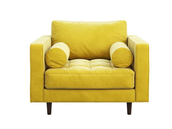 노란색 벨벳으로 장식된 안락 의자가 있습니다. 3D 렌더링. — 스톡 사진