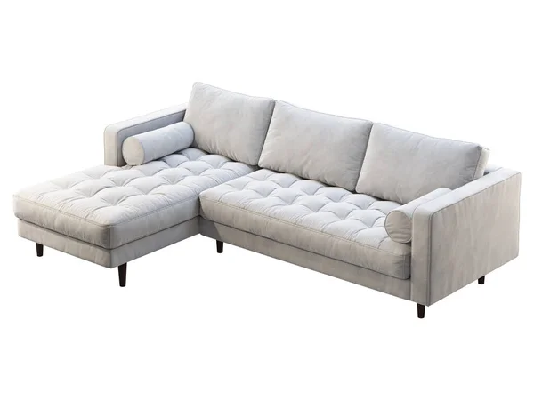 Середина века белый бархатный мягкий диван с шезлонгом. 3D рендеринг . — стоковое фото
