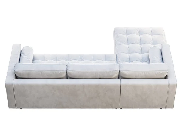 Połowa wieku narożnik biały aksamit tapicerka sofa z chaise lounge. 3d renderowanie. — Zdjęcie stockowe
