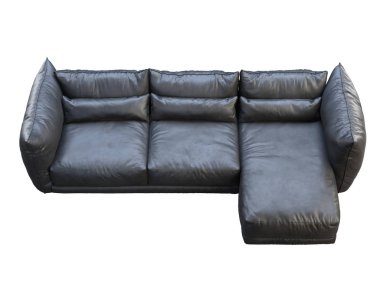 Modern siyah üç koltuklu köşe deri kanepe. 3d hazırlayıcı