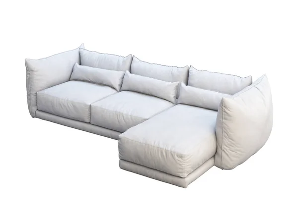 Nowoczesna, biała, trzyosobowa skórzana sofa. 3d renderowanie — Zdjęcie stockowe