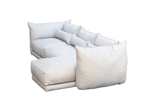 Modern white three-seat corner leather sofa. 3d render — Stock Photo, Image