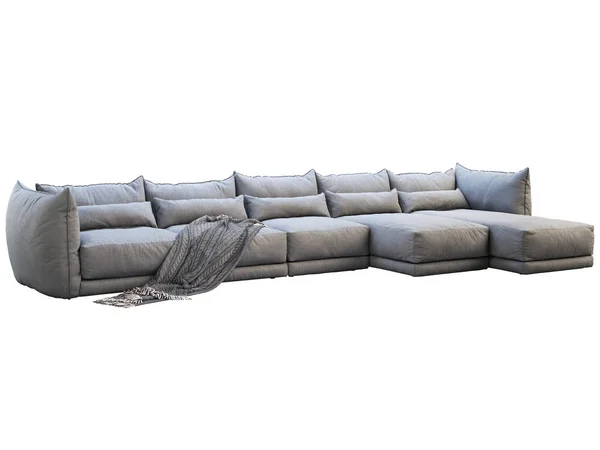 Canapé moderne en tissu d'angle gris avec chaise longue. 3d rendu — Photo