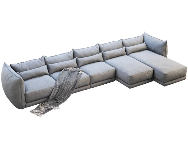 Modern stor grå hörn tyg soffa med schäslong lounge. 3D-återgivning — Stockfoto