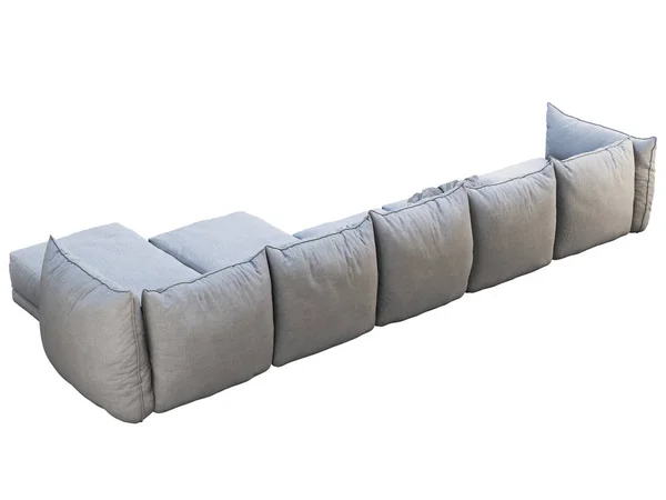 Modern sudut abu-abu besar sofa kain dengan kursi lounge. render 3d — Stok Foto