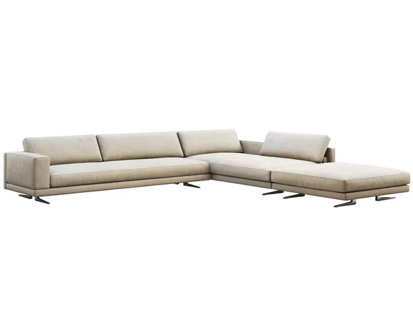 Sofa sudut kain abu-abu modern dengan bantal dan kotak-kotak rajutan. render 3d — Stok Foto