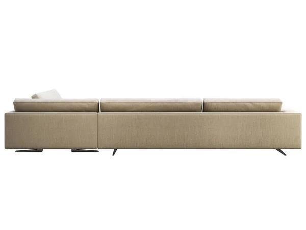 Μοντέρνος γκρι υφασμάτινος γωνιακός καναπές με μαξιλάρια και πλεκτό καρό. 3d απόδοση — Φωτογραφία Αρχείου
