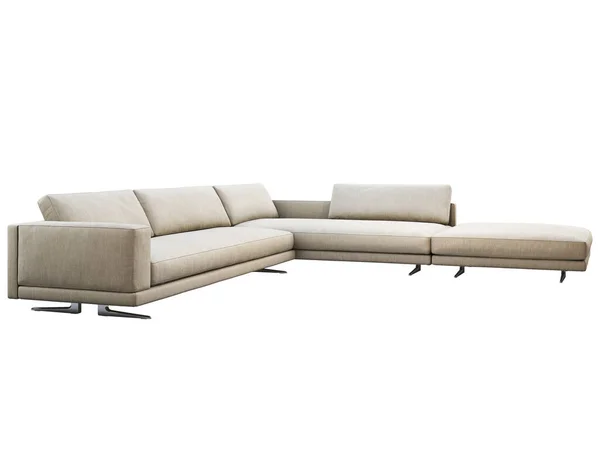 Μοντέρνος γκρι υφασμάτινος γωνιακός καναπές με μαξιλάρια και πλεκτό καρό. 3d απόδοση — Φωτογραφία Αρχείου