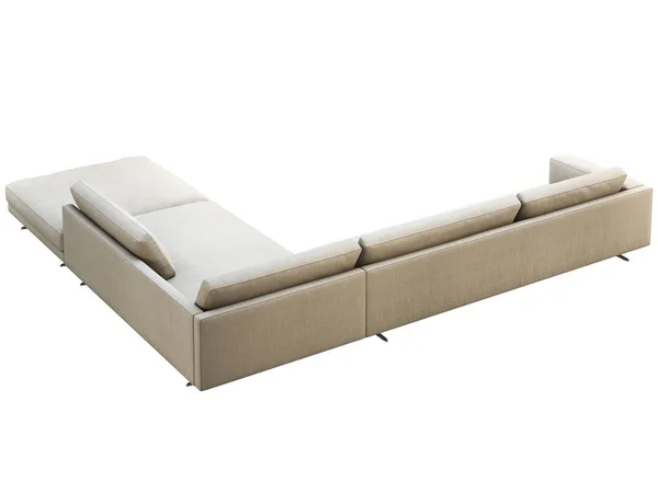 枕とニットの再生とモダンなグレーのファブリックコーナーソファ。3Dレンダリング — ストック写真