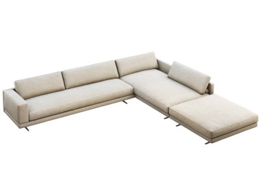 Yastıklı ve ekose örülü modern gri kumaş köşe kanepe. 3d hazırlayıcı