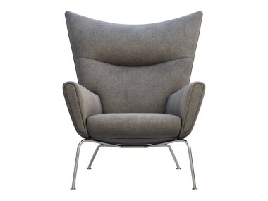 Mid-century dark gray fabric wing chair. 3d render.
