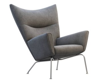 Mid-century dark gray fabric wing chair. 3d render.