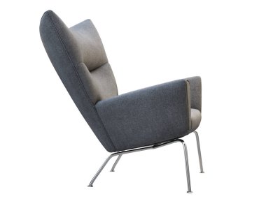 Mid-century dark gray fabric wing chair. 3d render.