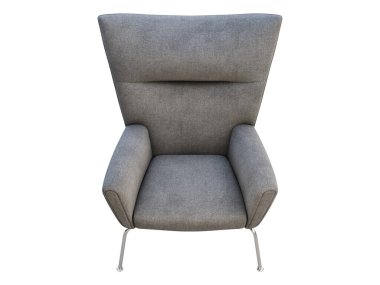 Mid-century dark gray fabric wing chair. 3d render.