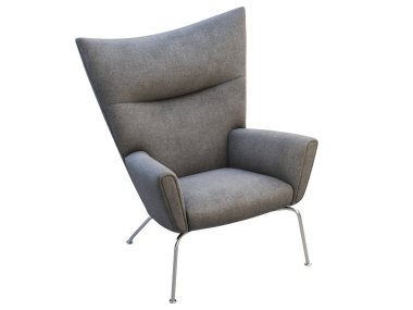 Mid-century dark gray fabric wing chair. 3d render.
