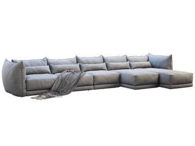 Şezlonglu, büyük, modern, gri, köşe kumaş kanepe. 3d hazırlayıcı