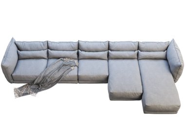 Şezlonglu, büyük, modern, gri, köşe kumaş kanepe. 3d hazırlayıcı