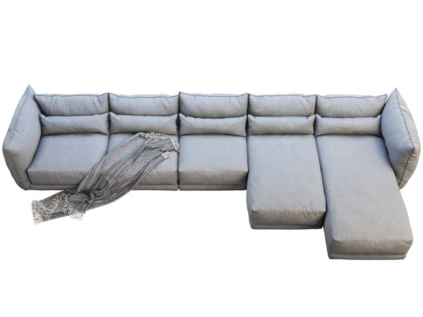 Modernes riesiges graues Ecksofa aus Stoff mit Chaiselongue. 3D-Darstellung — Stockfoto