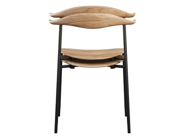 Стек металевих бокових стільців середини століття з дерев'яним сидінням. 3d візуалізація . — стокове фото