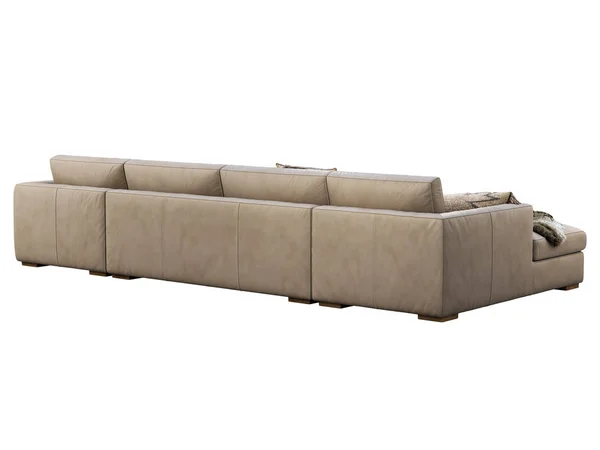 シャレーモジュラーベージュの革張りのソファ枕とペルト付き。3Dレンダリング. — ストック写真