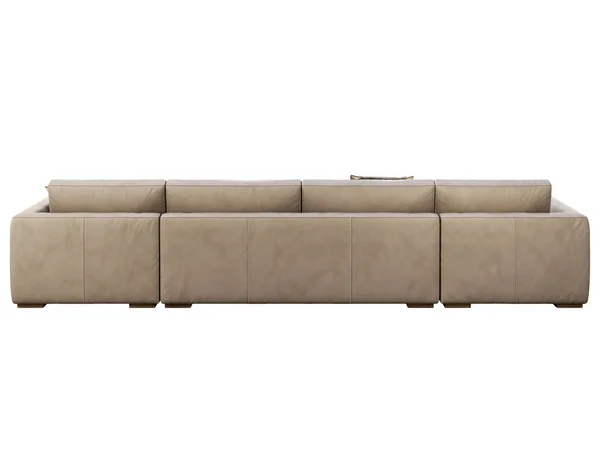 Canapé d'ameublement modulaire en cuir beige Chalet avec oreillers et peaux. 3d rendu . — Photo