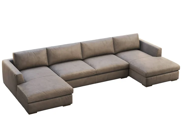 Canapé d'ameublement modulaire en cuir marron Chalet avec chaise longue. 3d rendu . — Photo