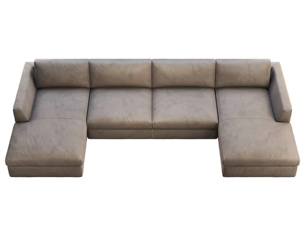 Chalé sofá estofos de couro marrom modular com salão de chaise. Renderização 3d . — Fotografia de Stock