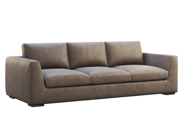 Chalet brown leather upholstery sofa. 3d render. — Stock Photo, Image